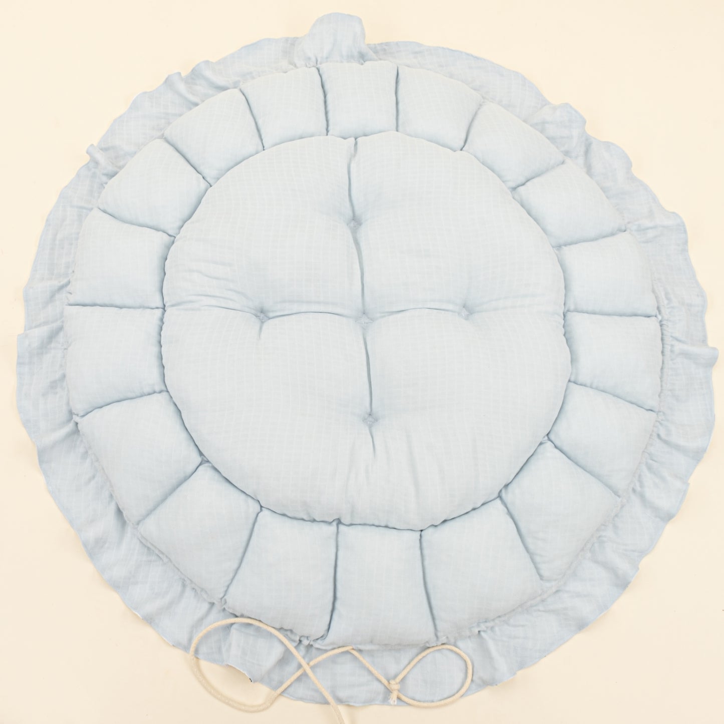 Yuvarlak Babynest ve Yastık - Çift Taraflı - Bebe Mavi Muslin - Mavi Kedi