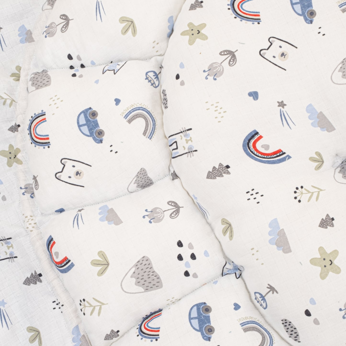 Yuvarlak Babynest ve Yastık - Çift Taraflı - Bebe Mavi Muslin - Mavi Kedi