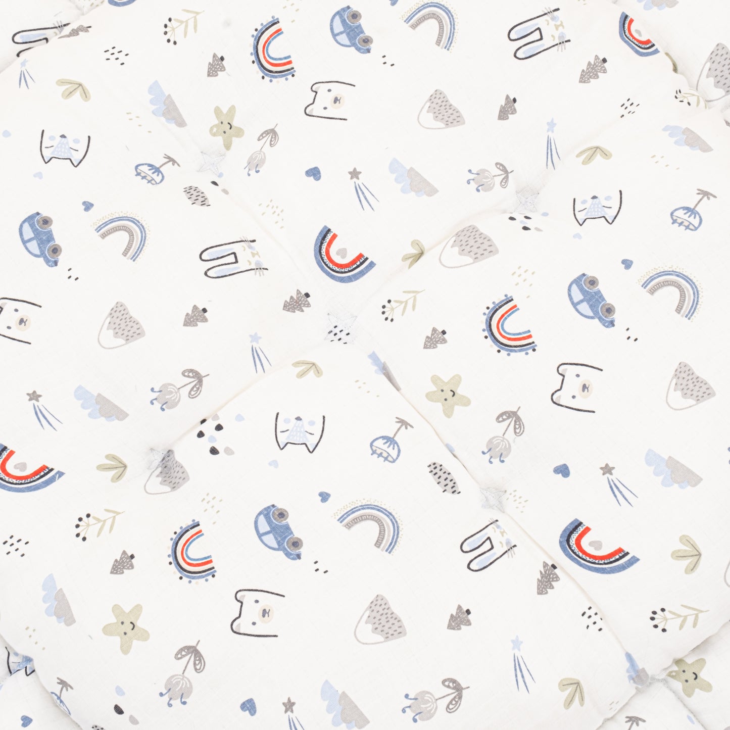 Yuvarlak Babynest ve Yastık - Çift Taraflı - Bebe Mavi Muslin - Mavi Kedi