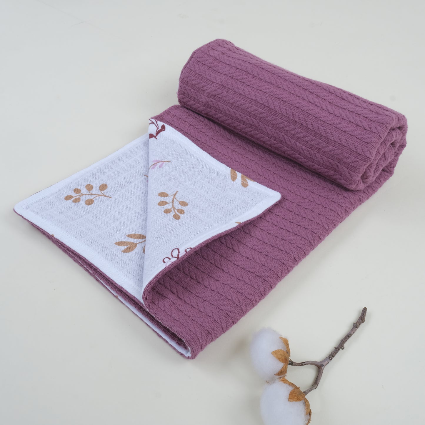 Pike Battaniye - Çift Taraflı - Mürdüm Örgü - Pastel Bahce