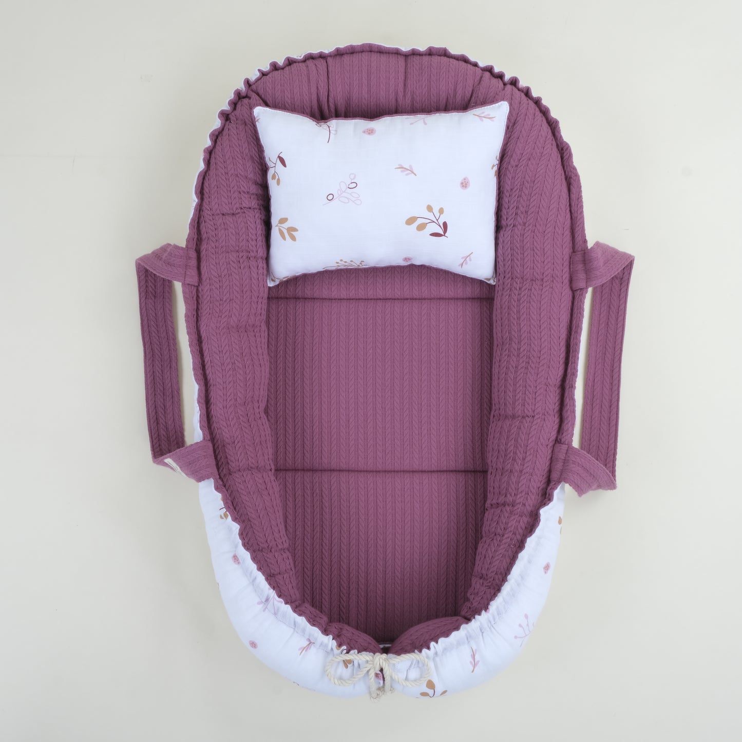 Babynest ve Yastık - Çift Taraflı - Mürdüm Örgü - Pastel Bahce