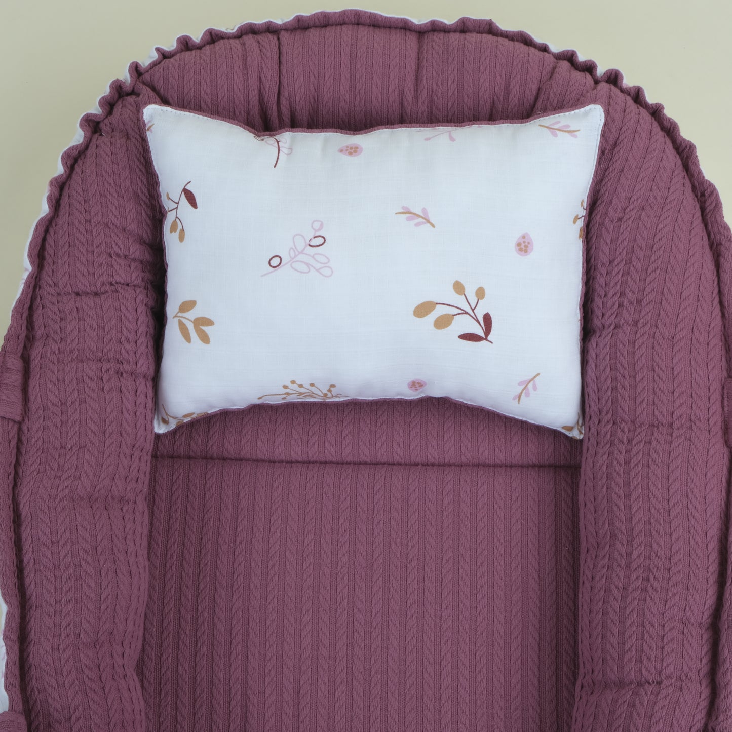 Babynest ve Yastık - Çift Taraflı - Mürdüm Örgü - Pastel Bahce