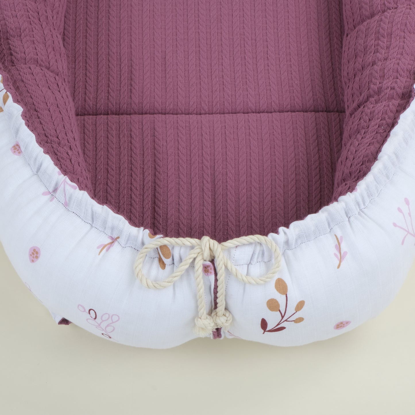 Babynest ve Yastık - Çift Taraflı - Mürdüm Örgü - Pastel Bahce