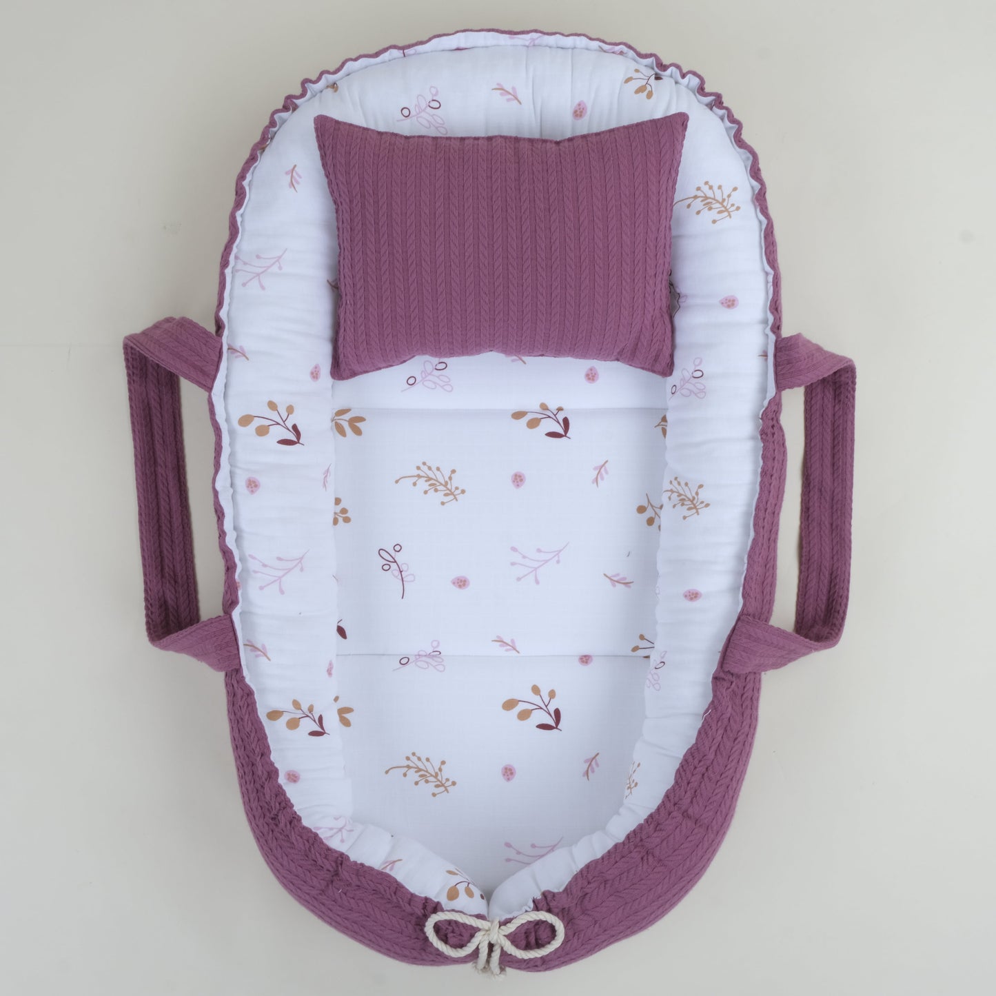 Babynest ve Yastık - Çift Taraflı - Mürdüm Örgü - Pastel Bahce