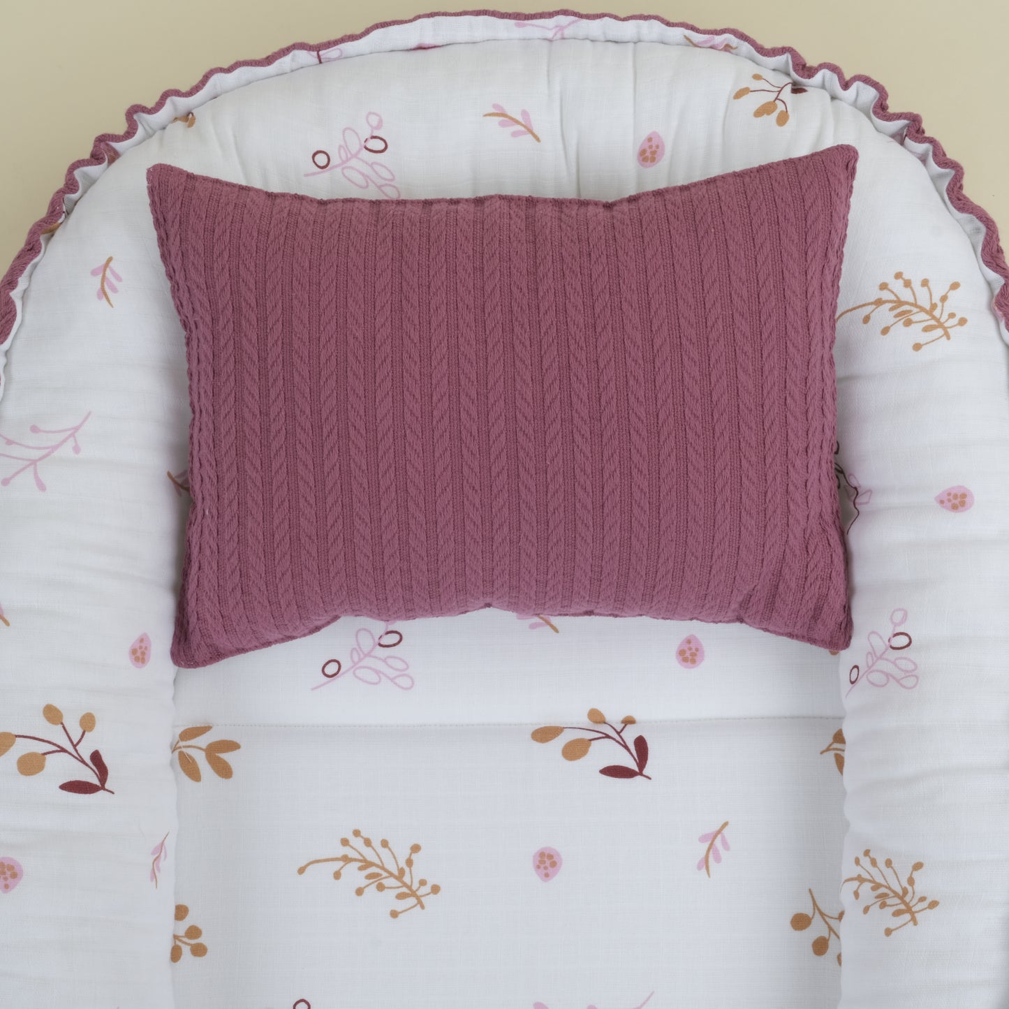 Babynest ve Yastık - Çift Taraflı - Mürdüm Örgü - Pastel Bahce
