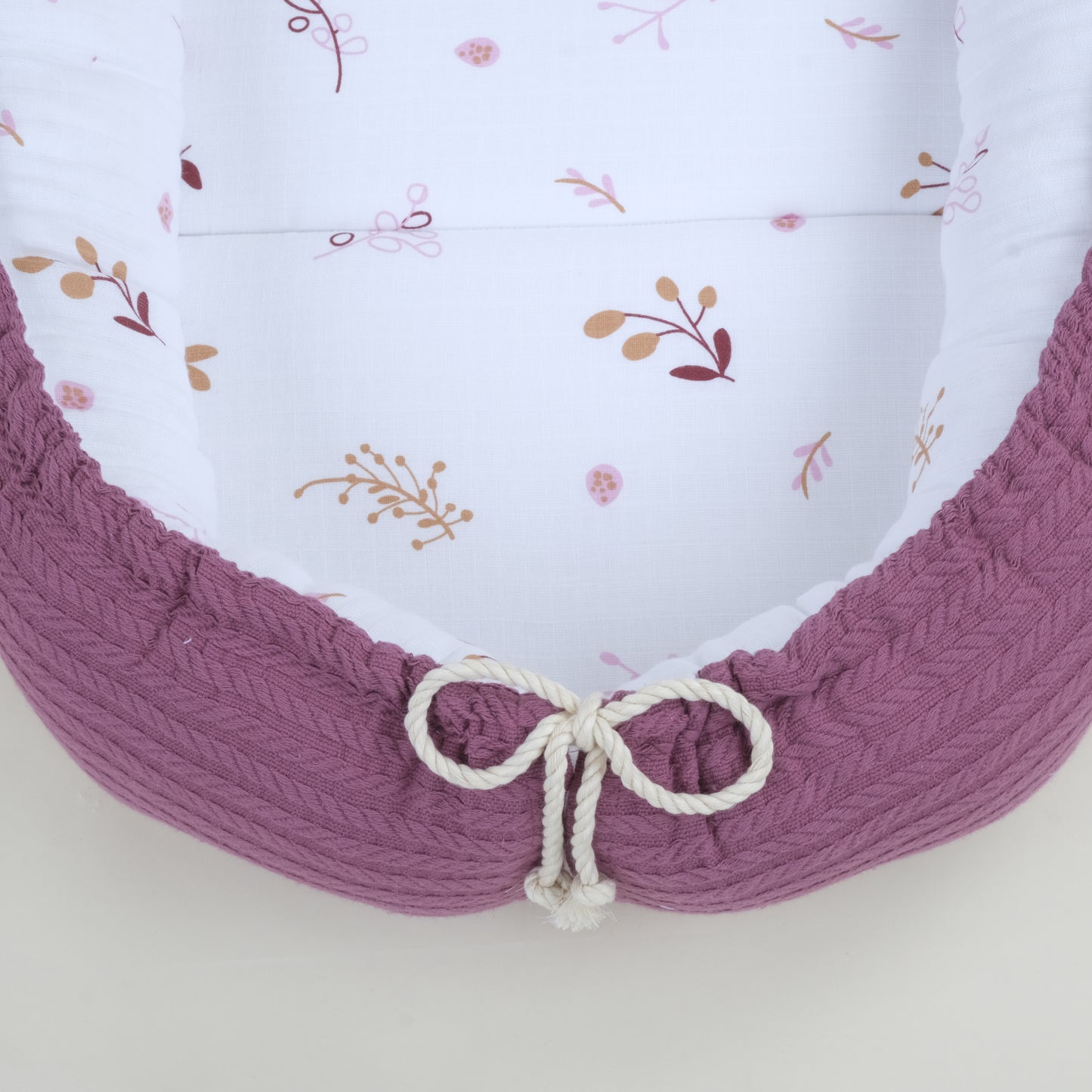 Babynest ve Yastık - Çift Taraflı - Mürdüm Örgü - Pastel Bahce