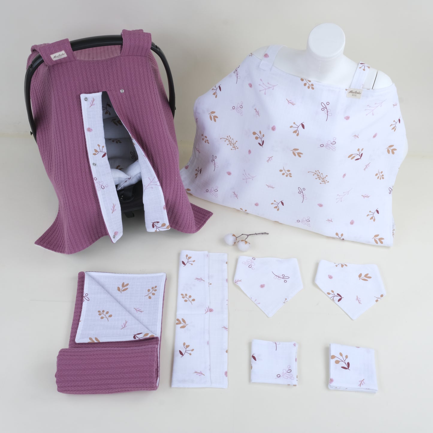 9 Parça Avantajlı Set - Çift Taraflı - Mürdüm Örgü - Pastel Bahce