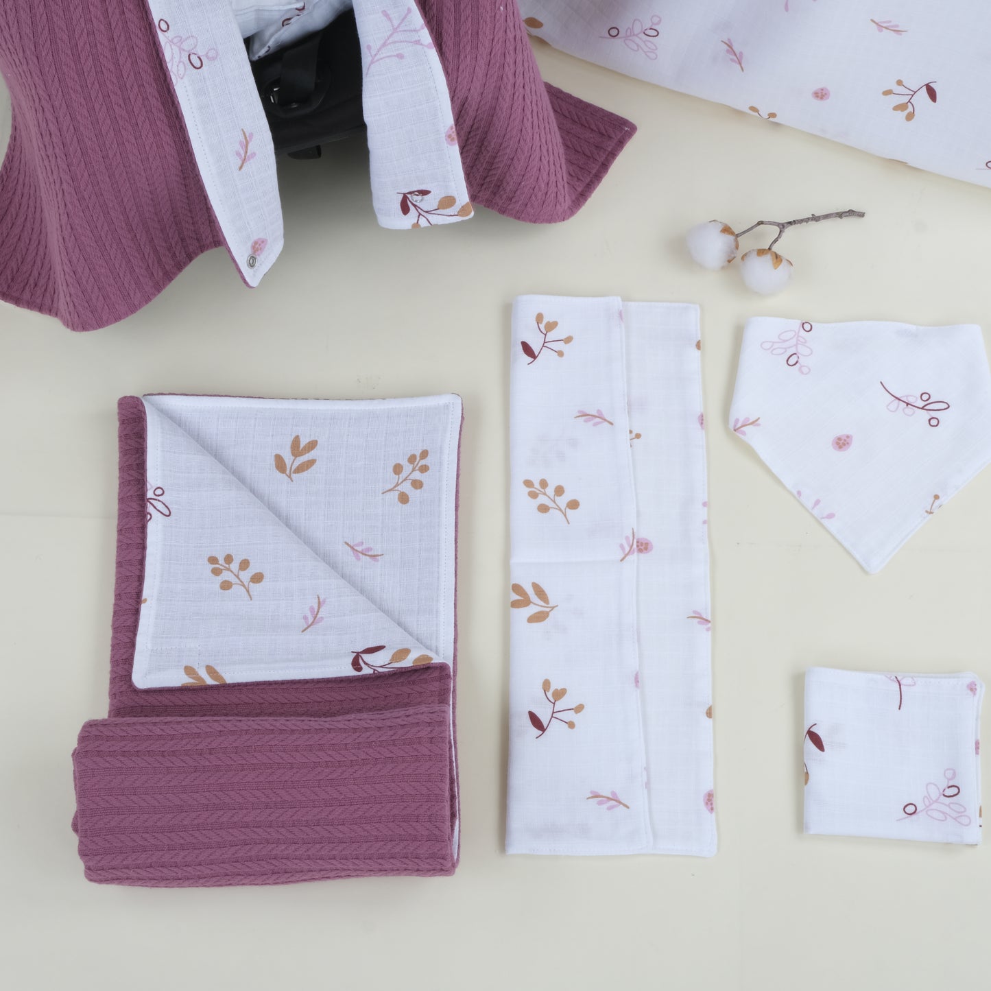 9 Parça Avantajlı Set - Çift Taraflı - Mürdüm Örgü - Pastel Bahce