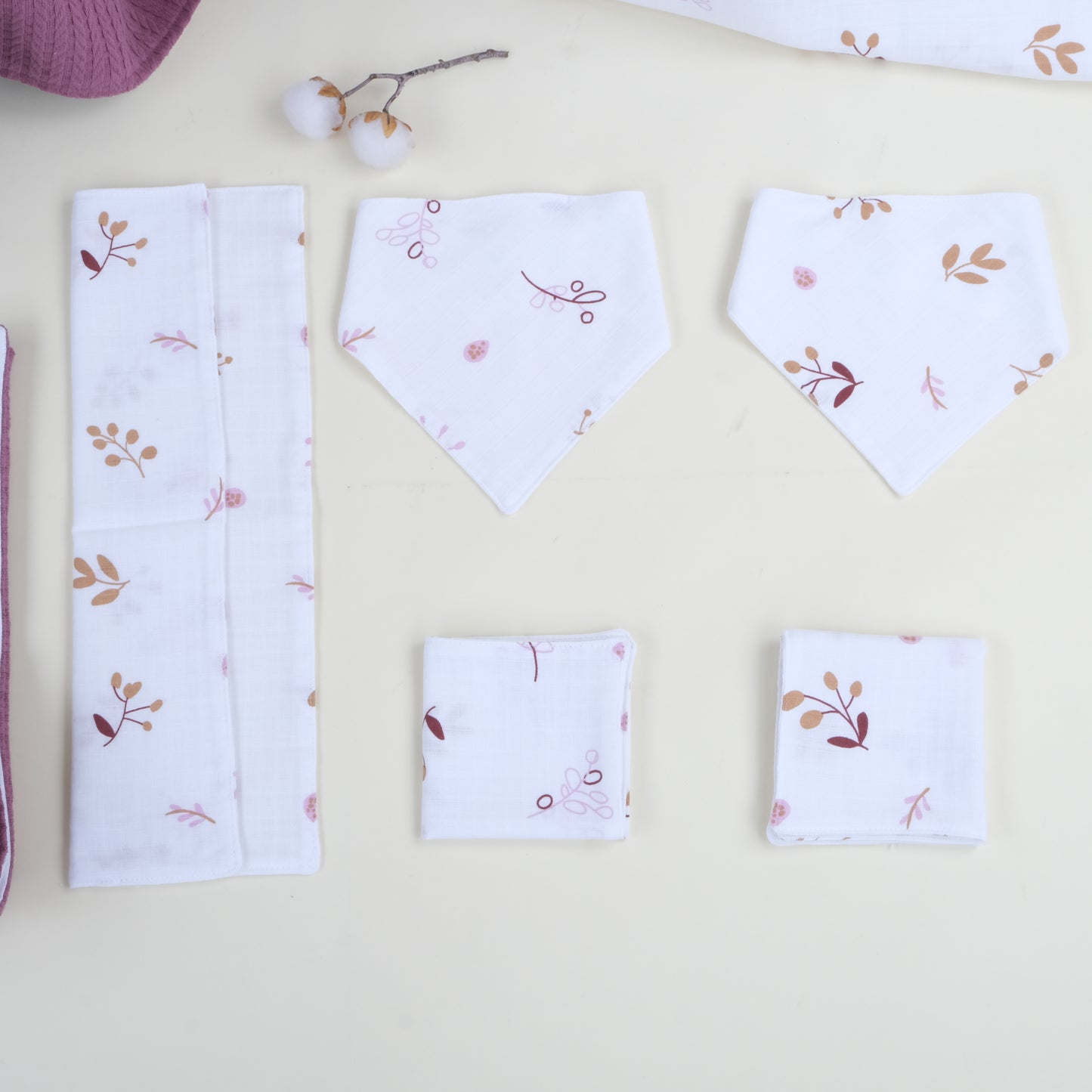 9 Parça Avantajlı Set - Çift Taraflı - Mürdüm Örgü - Pastel Bahce
