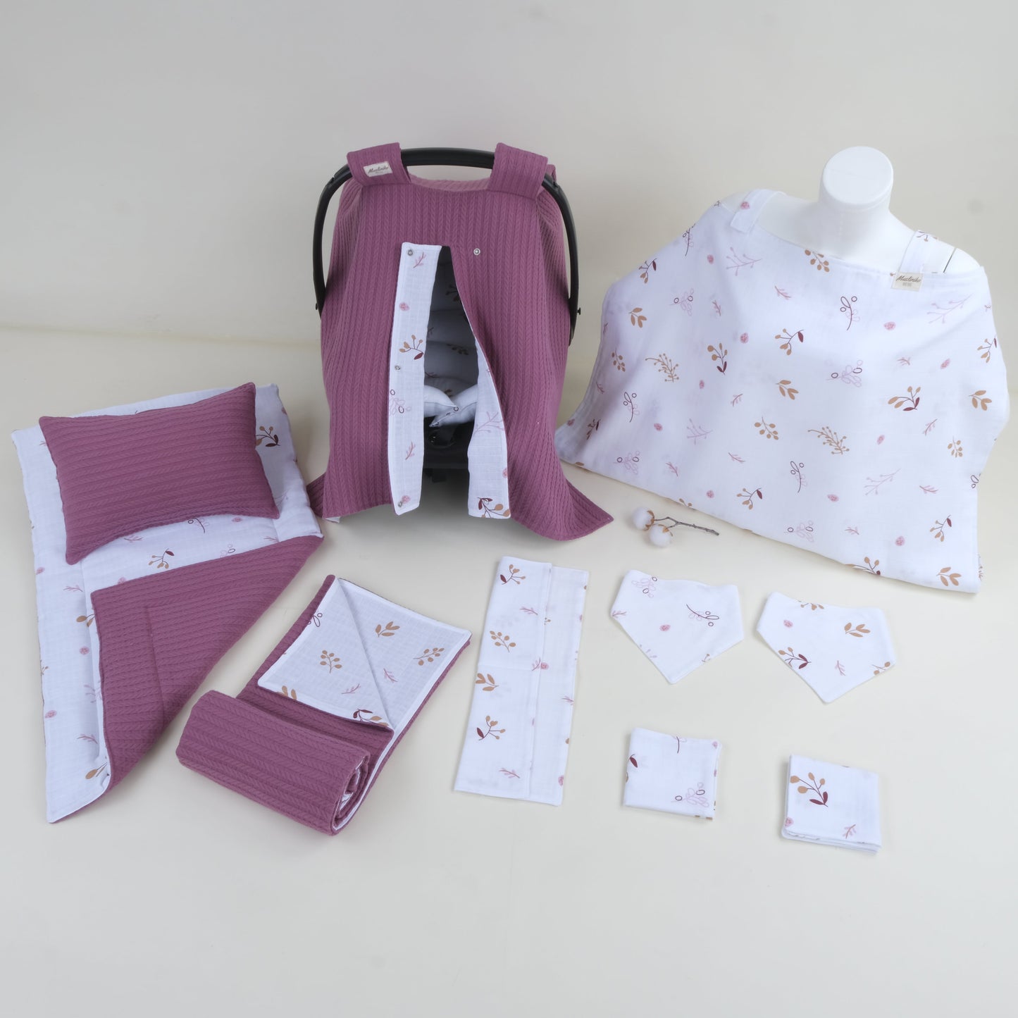 11 Parça Avantajlı Set - Çift Taraflı - Mürdüm Örgü - Pastel Bahce