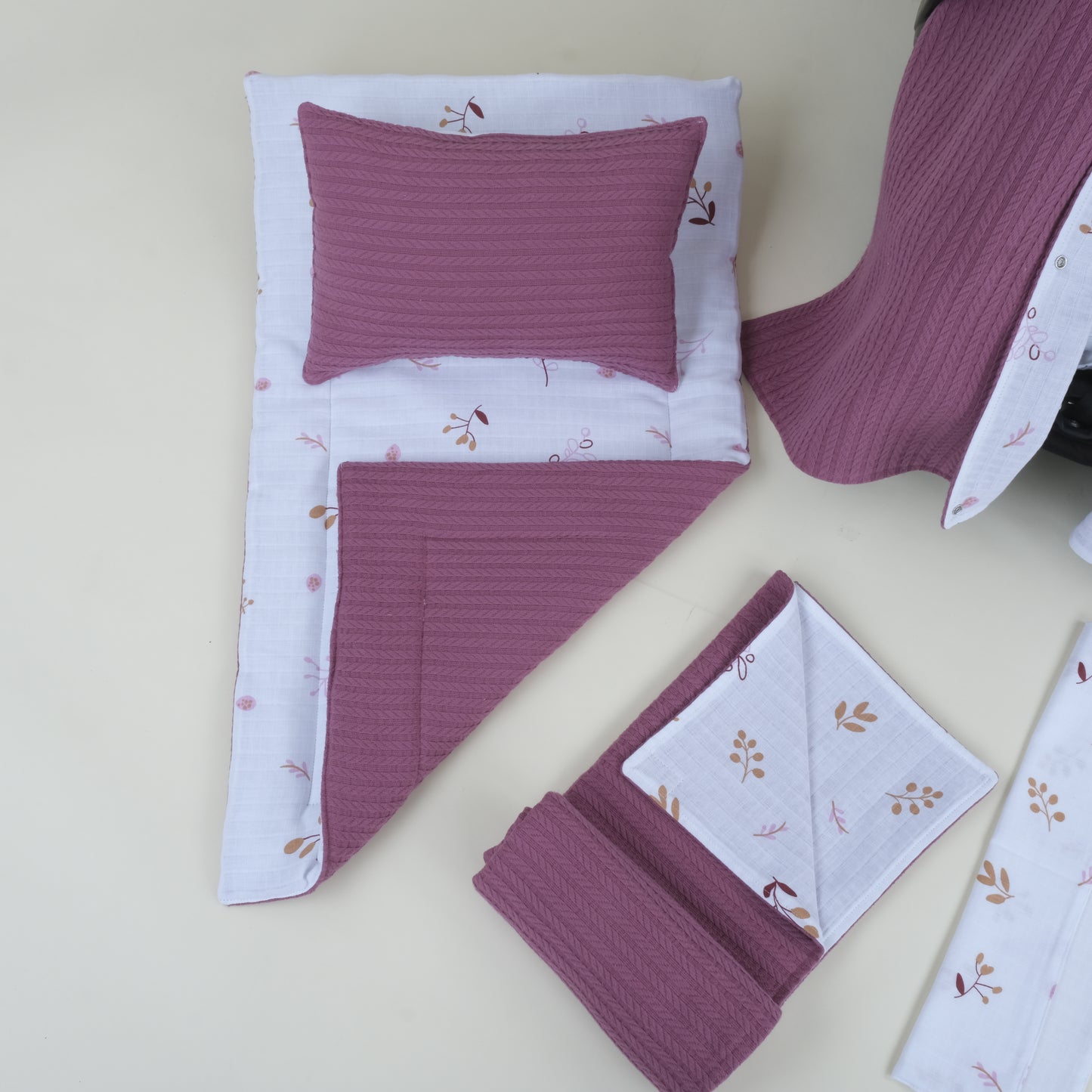11 Parça Avantajlı Set - Çift Taraflı - Mürdüm Örgü - Pastel Bahce
