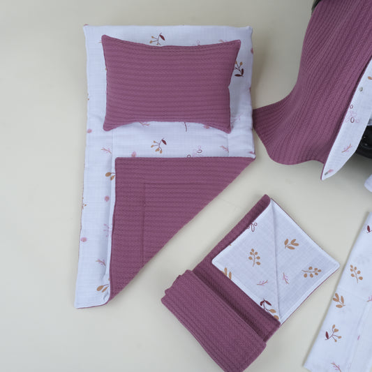 11 Parça Avantajlı Set - Çift Taraflı - Mürdüm Örgü - Pastel Bahce