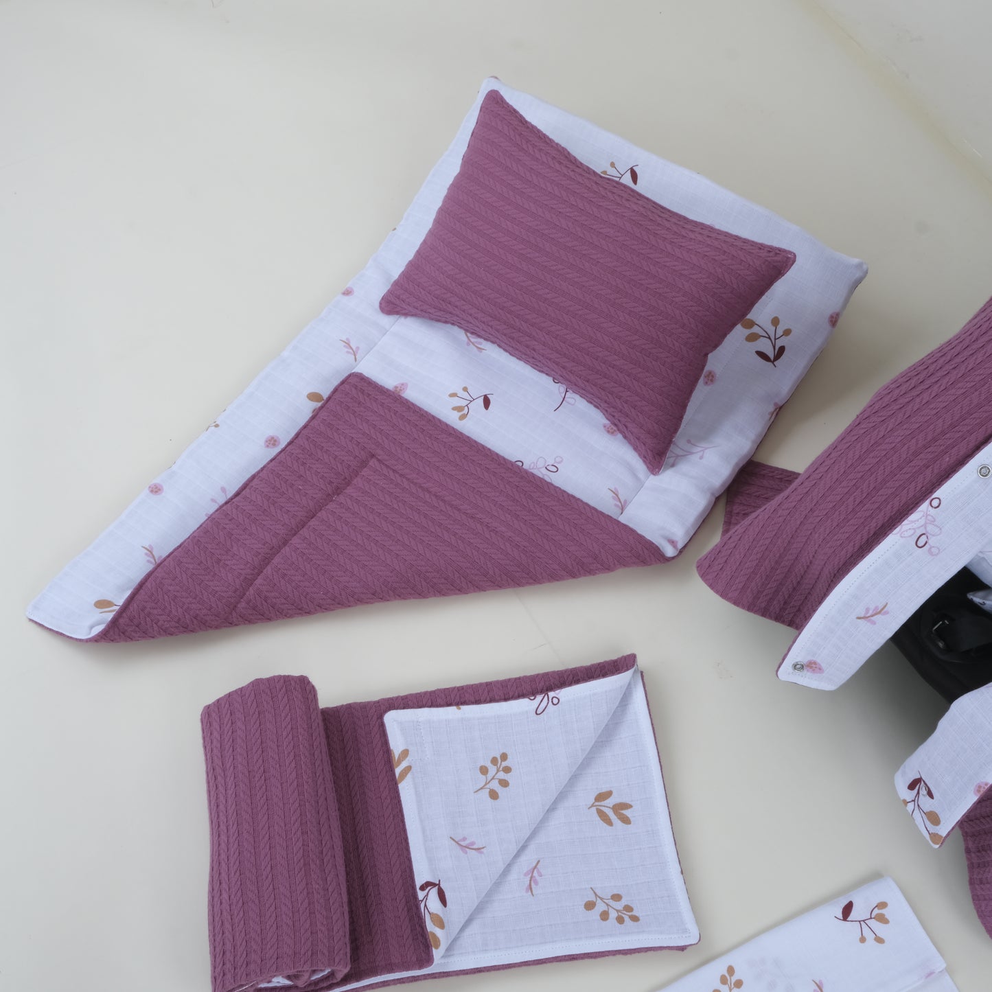 11 Parça Avantajlı Set - Çift Taraflı - Mürdüm Örgü - Pastel Bahce