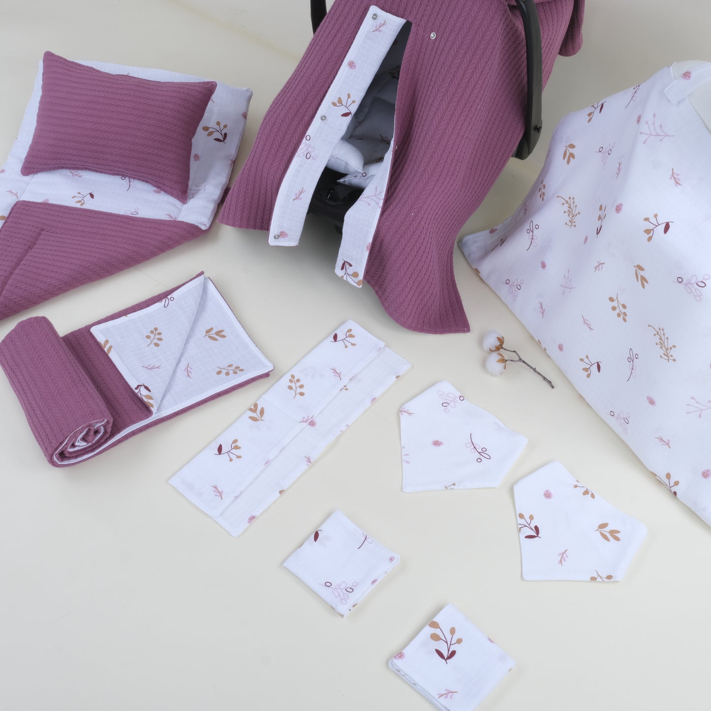 11 Parça Avantajlı Set - Çift Taraflı - Mürdüm Örgü - Pastel Bahce