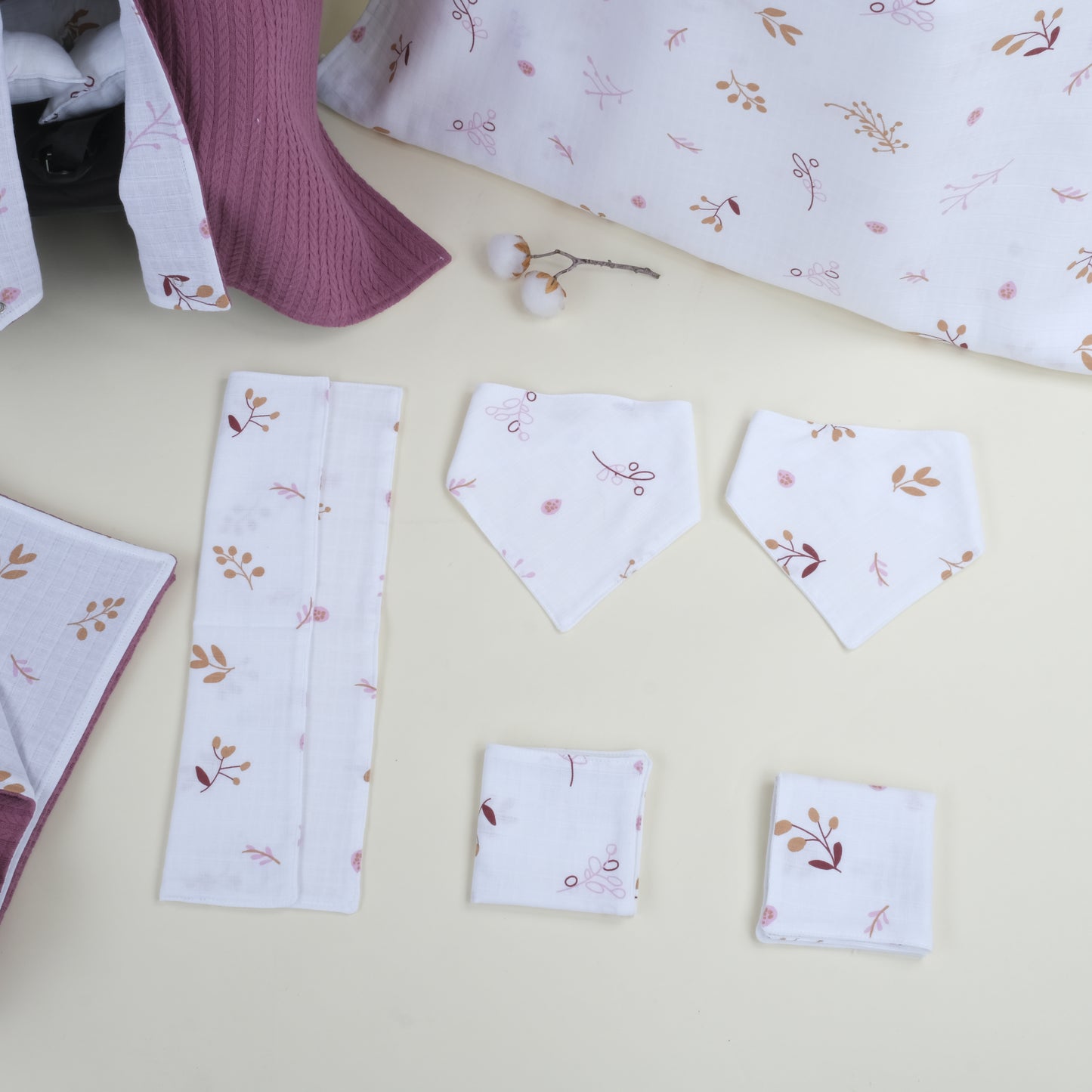 11 Parça Avantajlı Set - Çift Taraflı - Mürdüm Örgü - Pastel Bahce