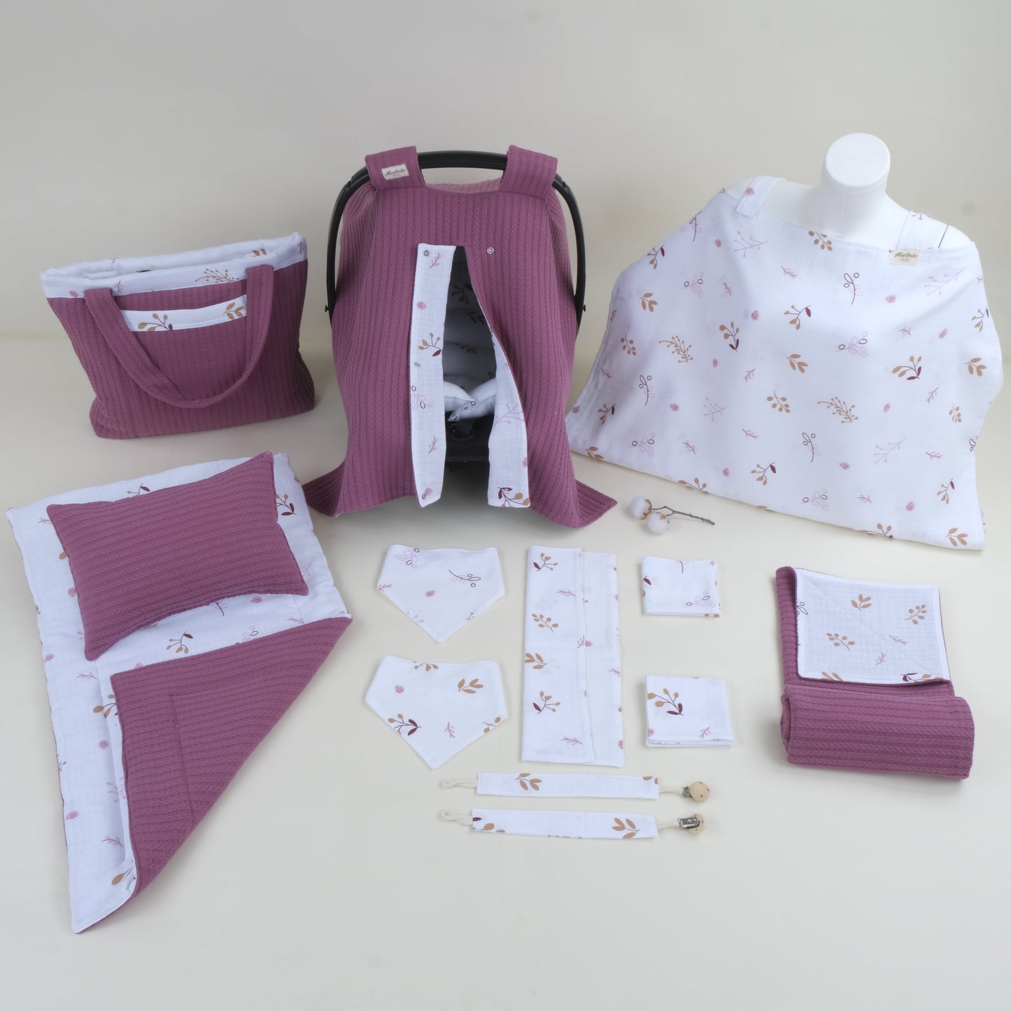 14 Parça Avantajlı Set - Çift Taraflı - Mürdüm Örgü - Pastel Bahce