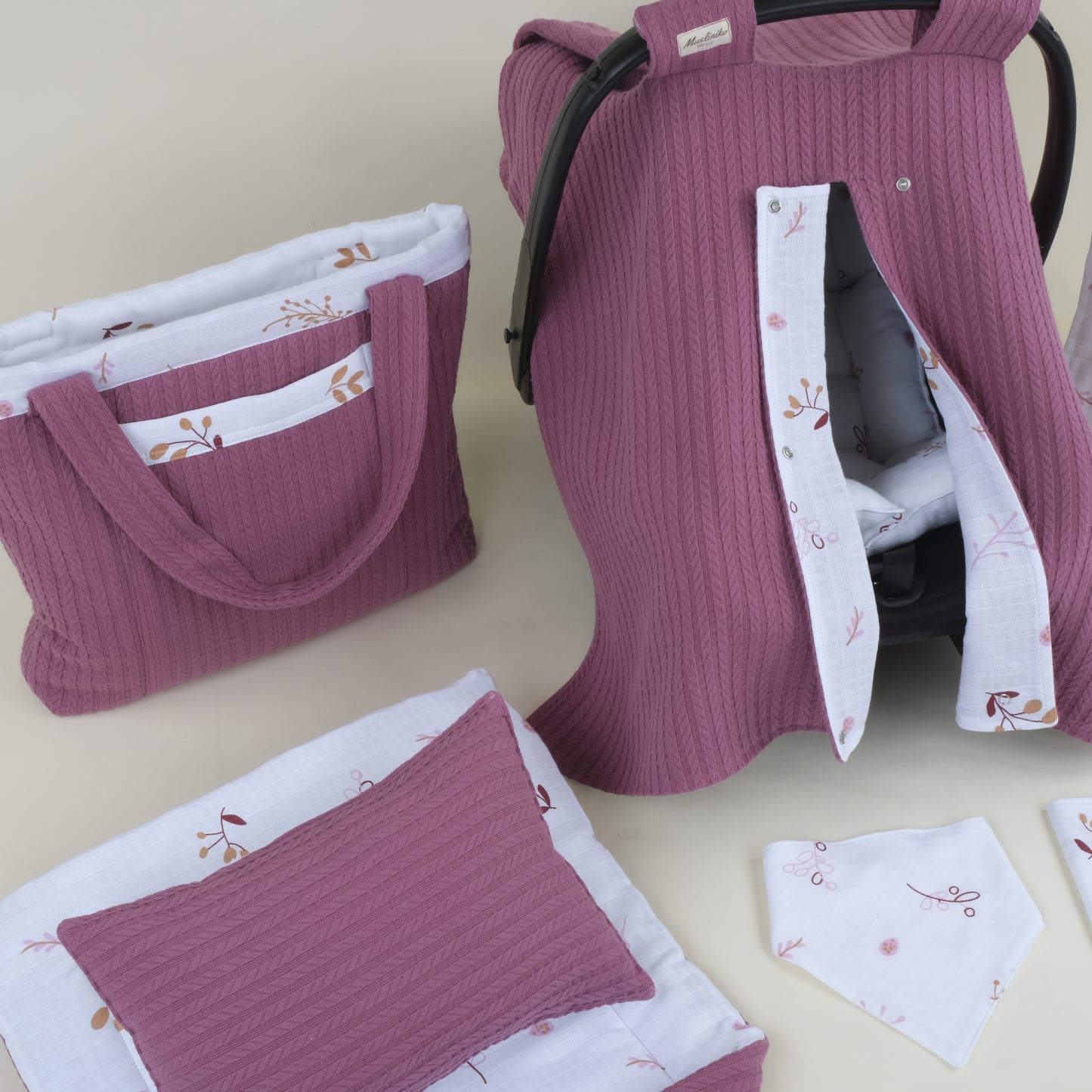 14 Parça Avantajlı Set - Çift Taraflı - Mürdüm Örgü - Pastel Bahce