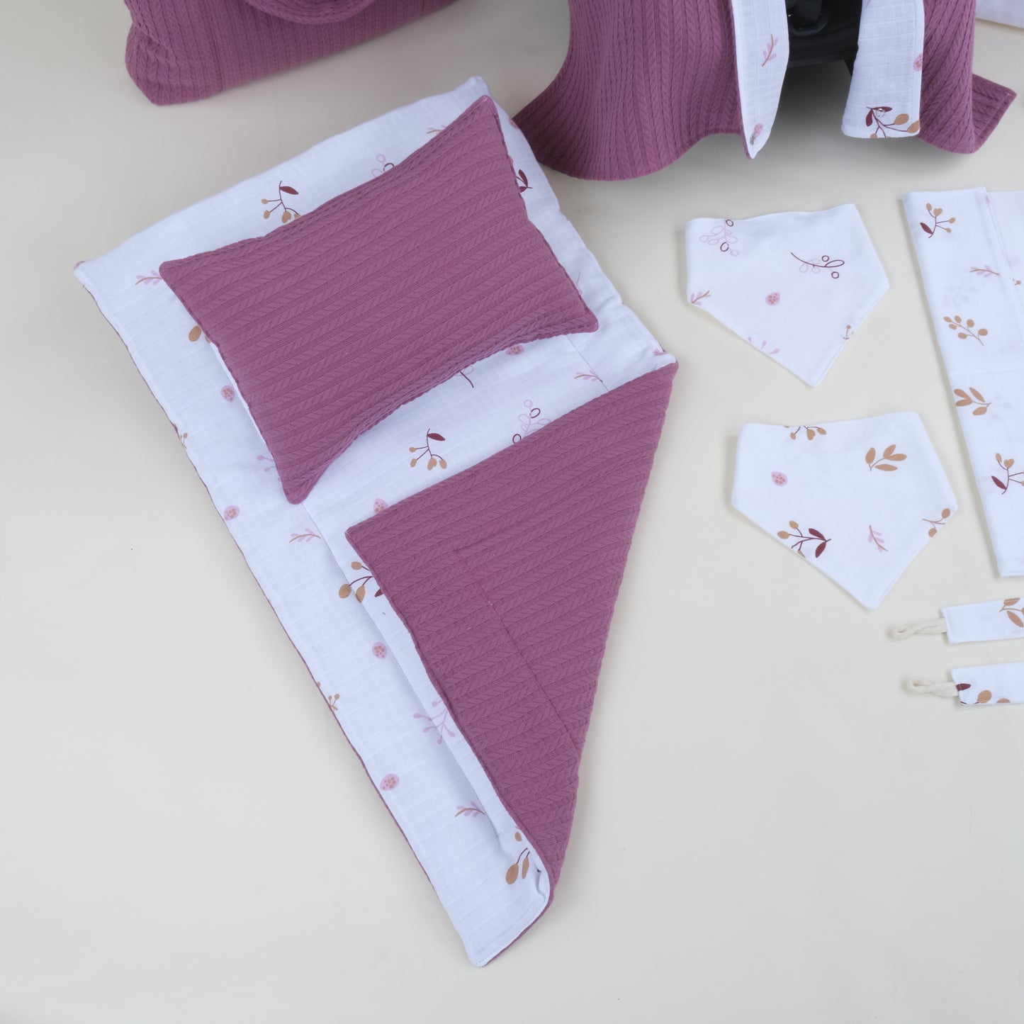 14 Parça Avantajlı Set - Çift Taraflı - Mürdüm Örgü - Pastel Bahce