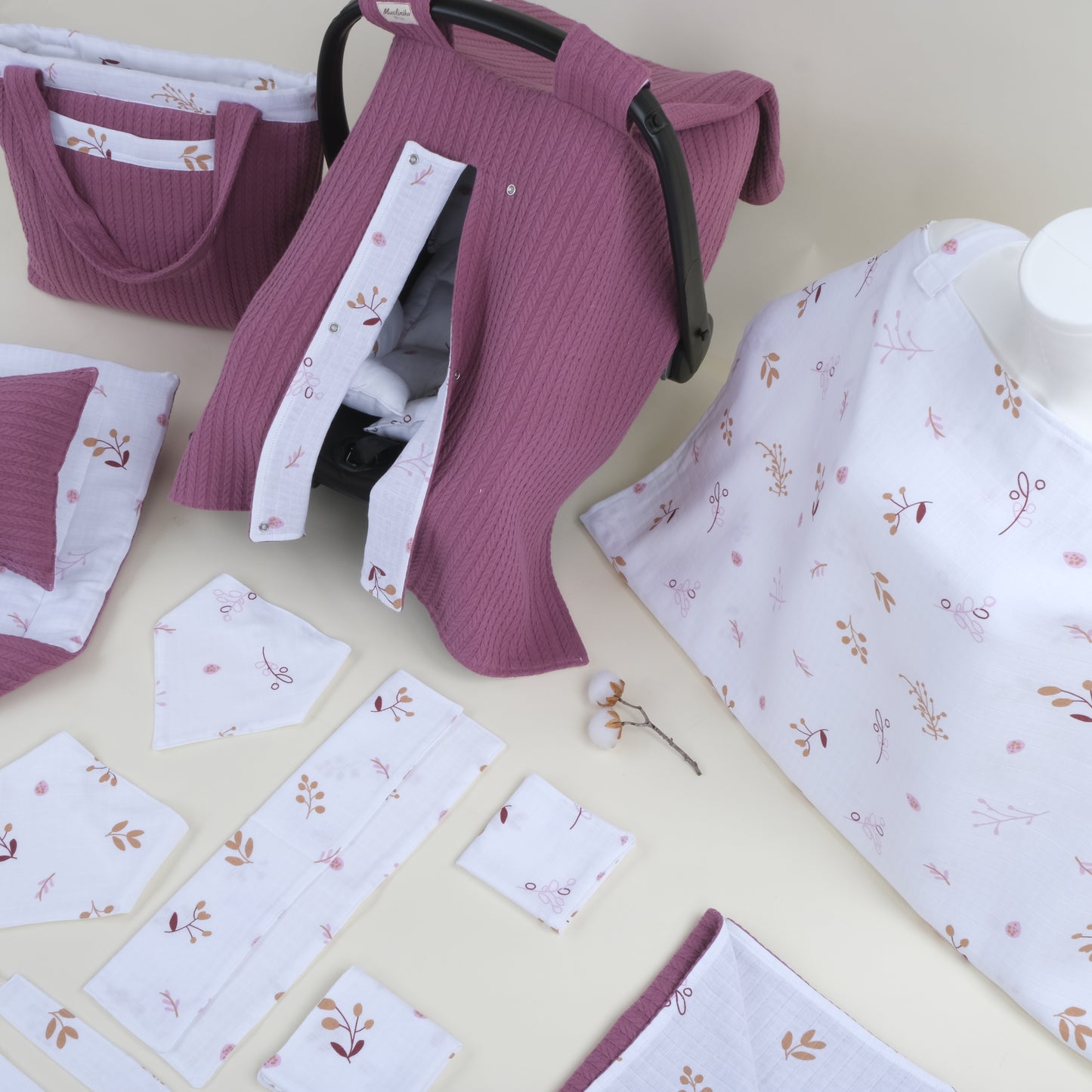 14 Parça Avantajlı Set - Çift Taraflı - Mürdüm Örgü - Pastel Bahce