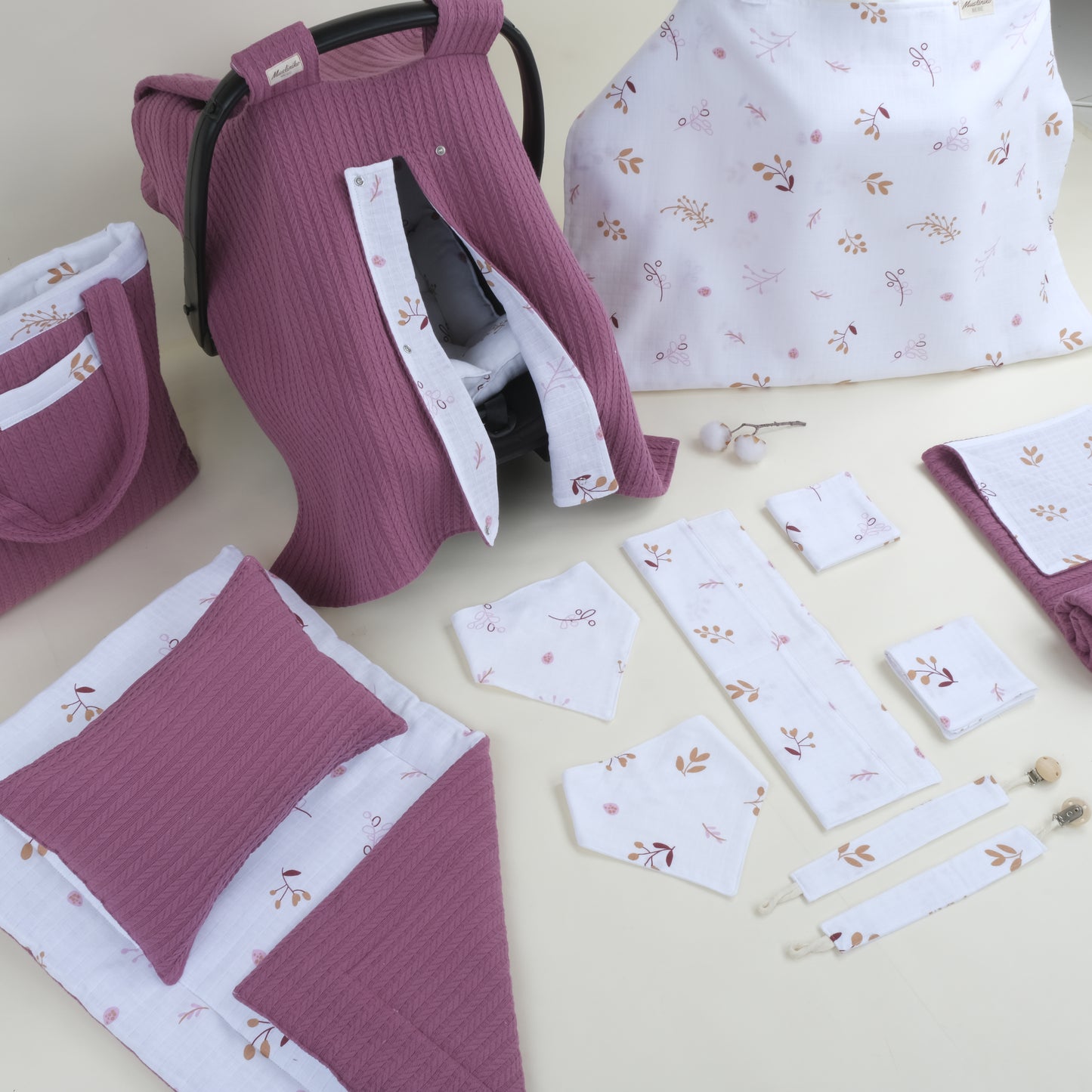 14 Parça Avantajlı Set - Çift Taraflı - Mürdüm Örgü - Pastel Bahce