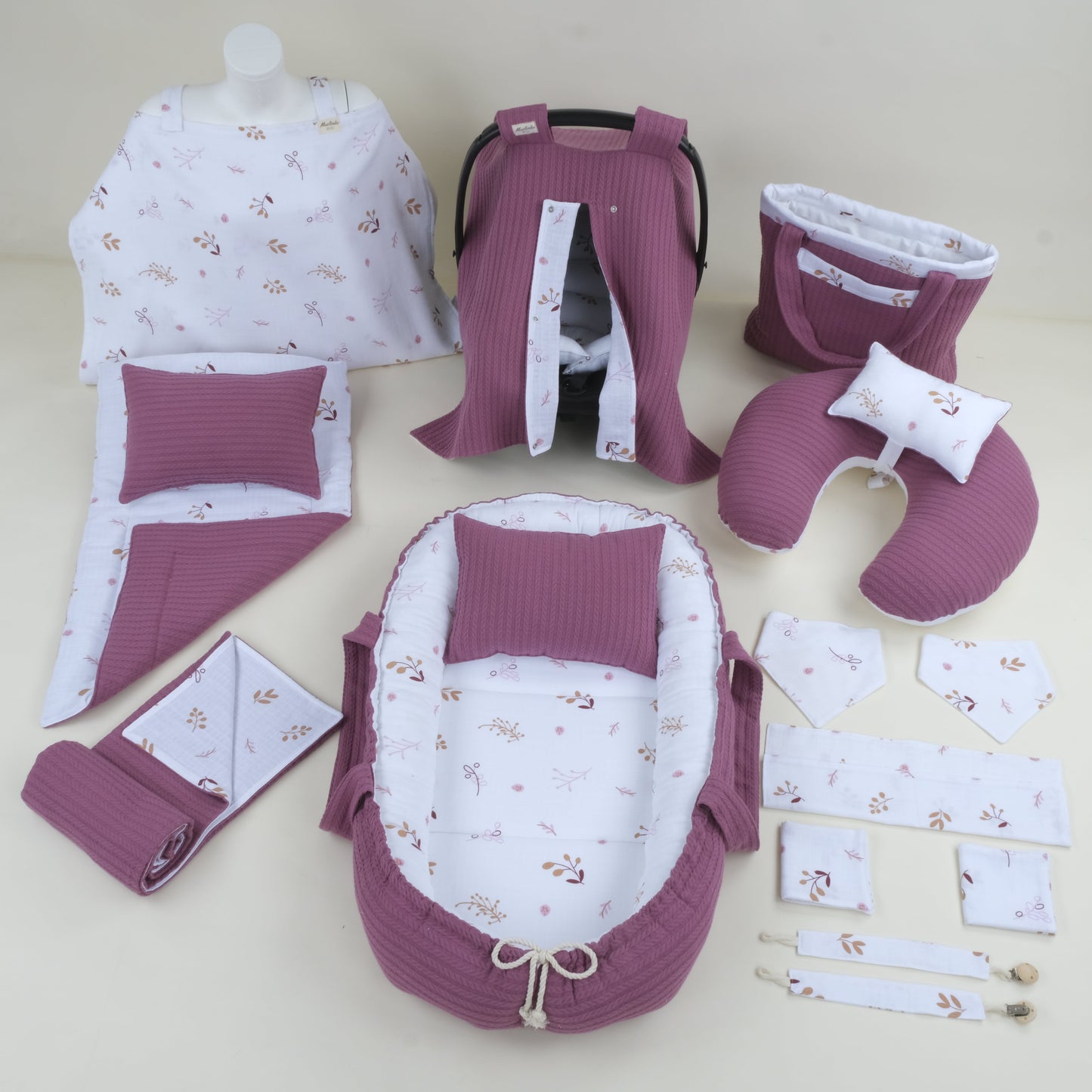 18 Parça Avantajlı Set - Çift Taraflı - Mürdüm Örgü - Pastel Bahce