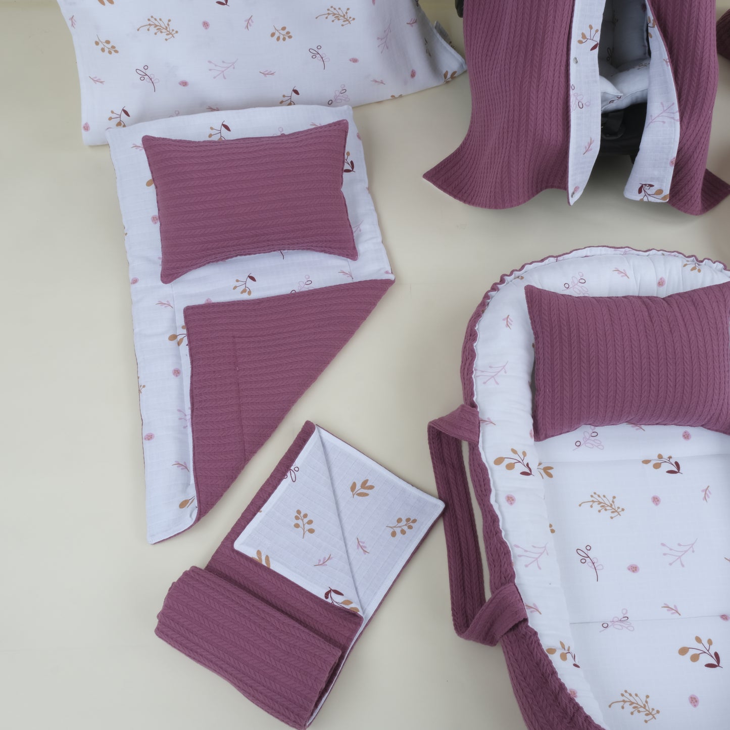 18 Parça Avantajlı Set - Çift Taraflı - Mürdüm Örgü - Pastel Bahce