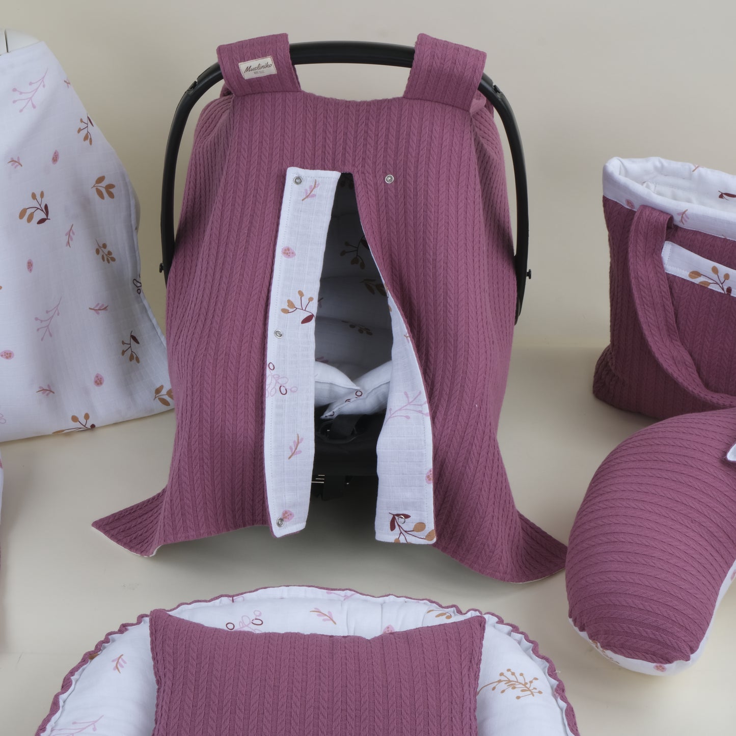 18 Parça Avantajlı Set - Çift Taraflı - Mürdüm Örgü - Pastel Bahce