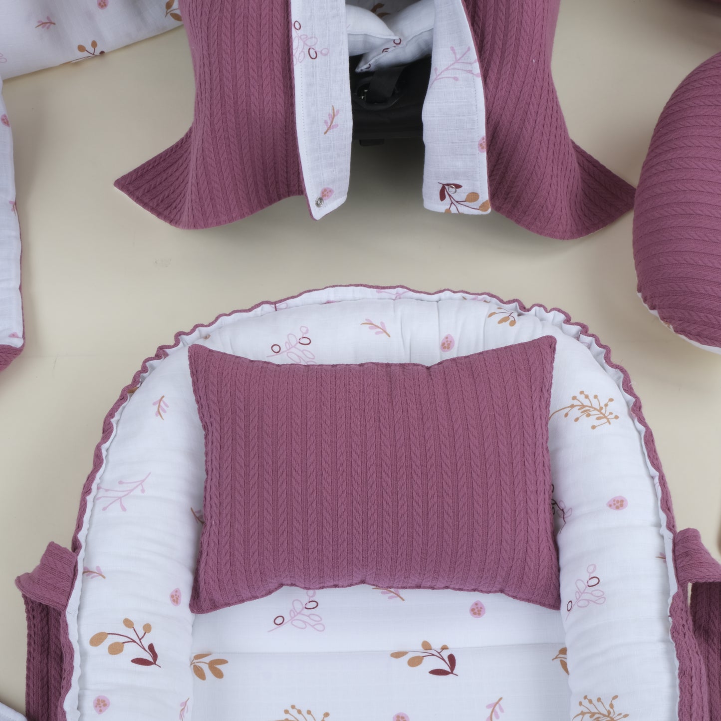 18 Parça Avantajlı Set - Çift Taraflı - Mürdüm Örgü - Pastel Bahce