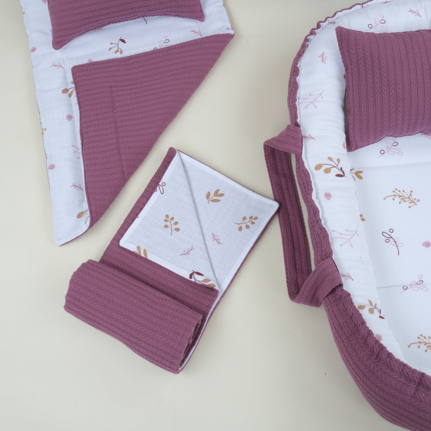 18 Parça Avantajlı Set - Çift Taraflı - Mürdüm Örgü - Pastel Bahce