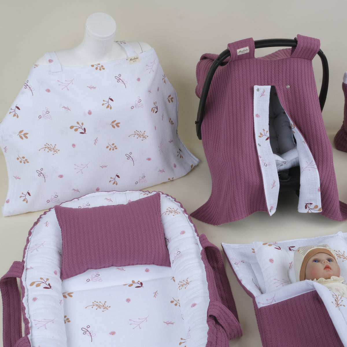 25 Parça Full Set - Çift Taraflı - Mürdüm Örgü - Pastel Bahce