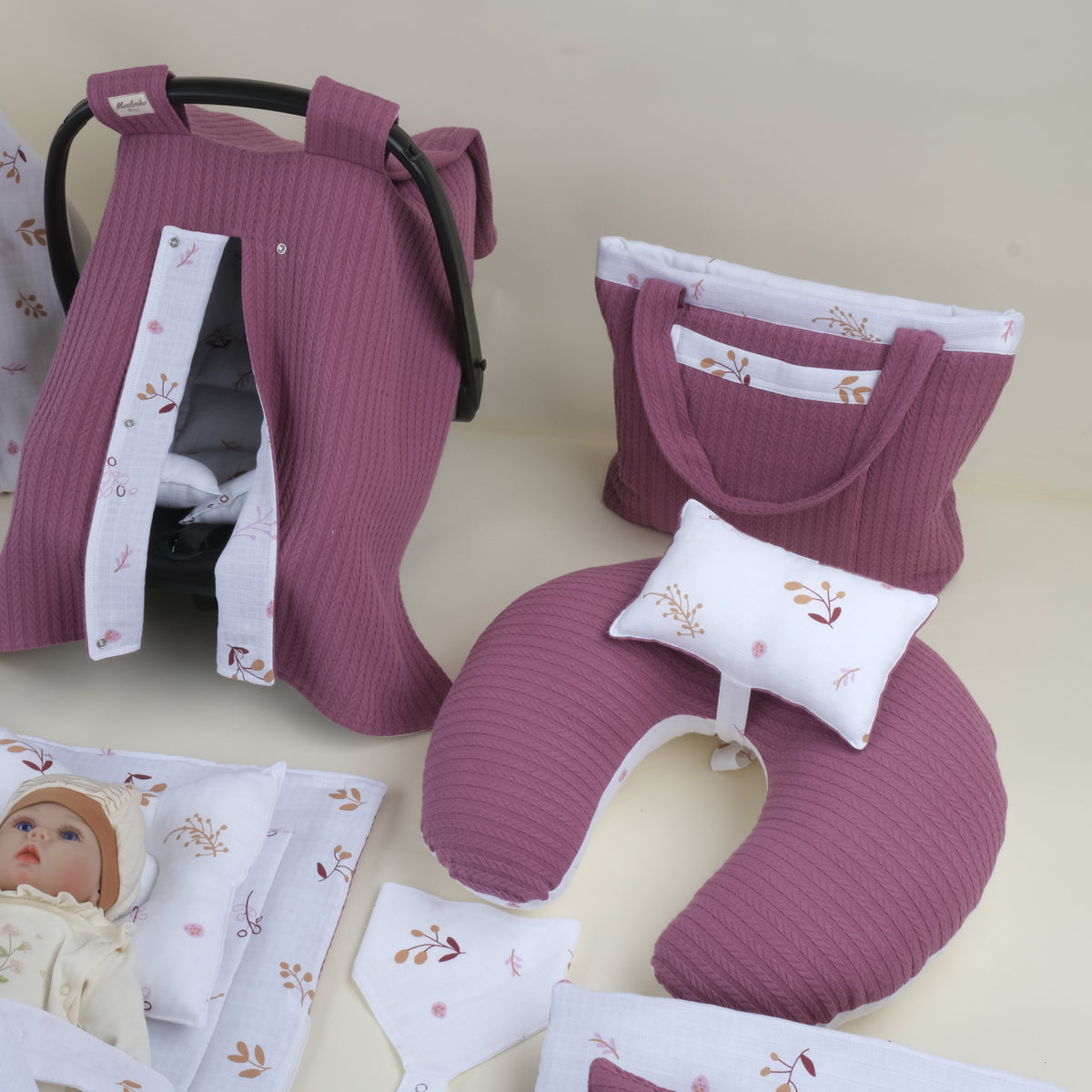 25 Parça Full Set - Çift Taraflı - Mürdüm Örgü - Pastel Bahce