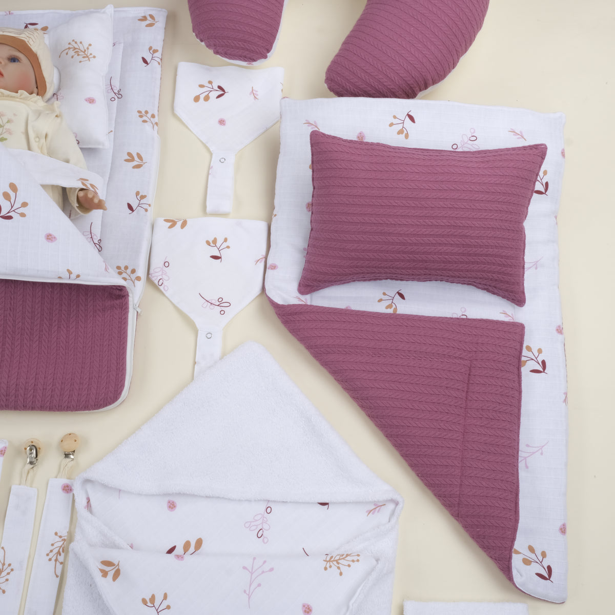 25 Parça Full Set - Çift Taraflı - Mürdüm Örgü - Pastel Bahce