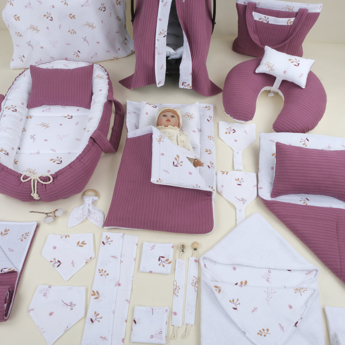 25 Parça Full Set - Çift Taraflı - Mürdüm Örgü - Pastel Bahce