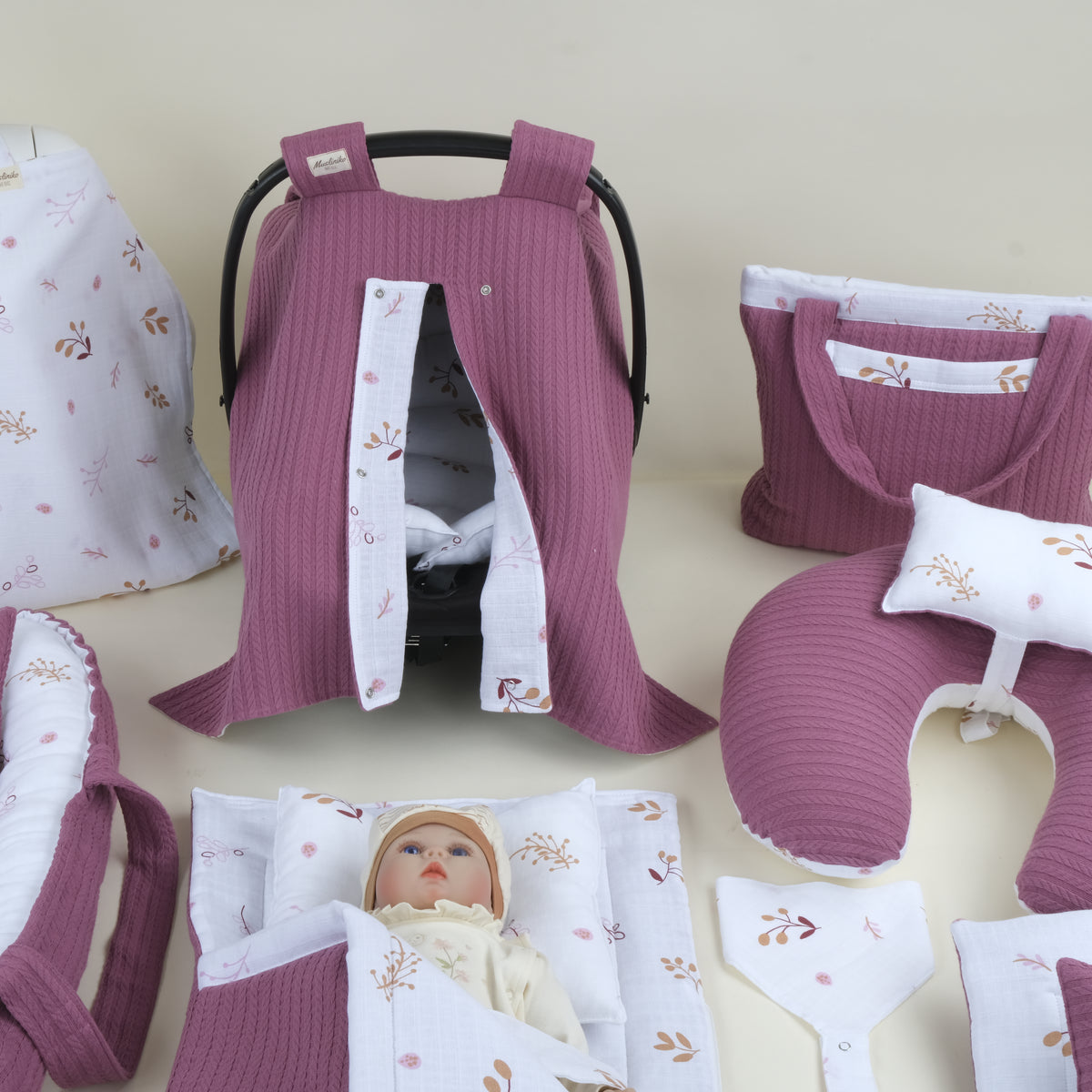 25 Parça Full Set - Çift Taraflı - Mürdüm Örgü - Pastel Bahce