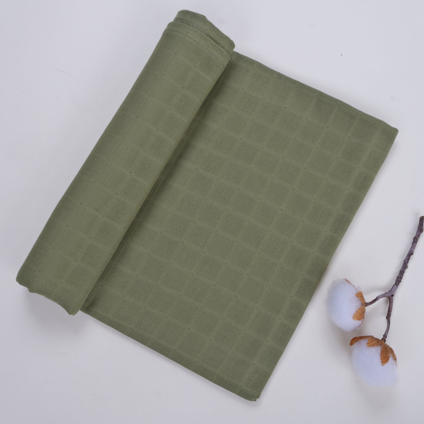 3lü Set - Müslin Örtü - Pudra - Çiçekler - Haki