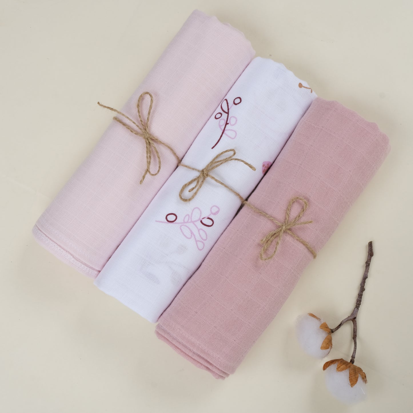 3lü Set - Müslin Örtü - Pudra / Pastel Bahce / Bebe Pembe