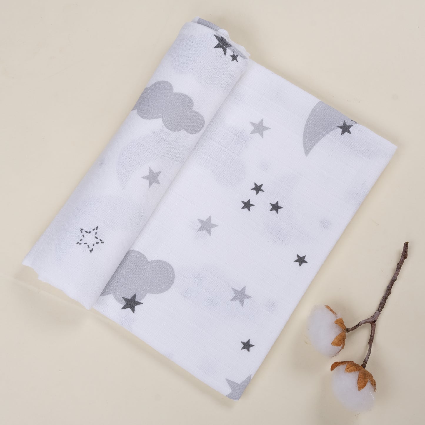 3lü Set - Müslin Örtü - Gri / Beyaz / Gri Ay