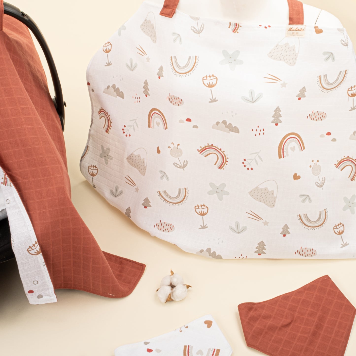 11 Parça Avantajlı Set - Çift Taraflı - Koyu Kiremit Muslin - Kahverengi Gökkuşağı