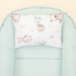 Babynest ve Yastık - Çift Taraflı - Dijital Baskı Muslin - Turkuaz Örgü - Sevimli Ayıcıklar