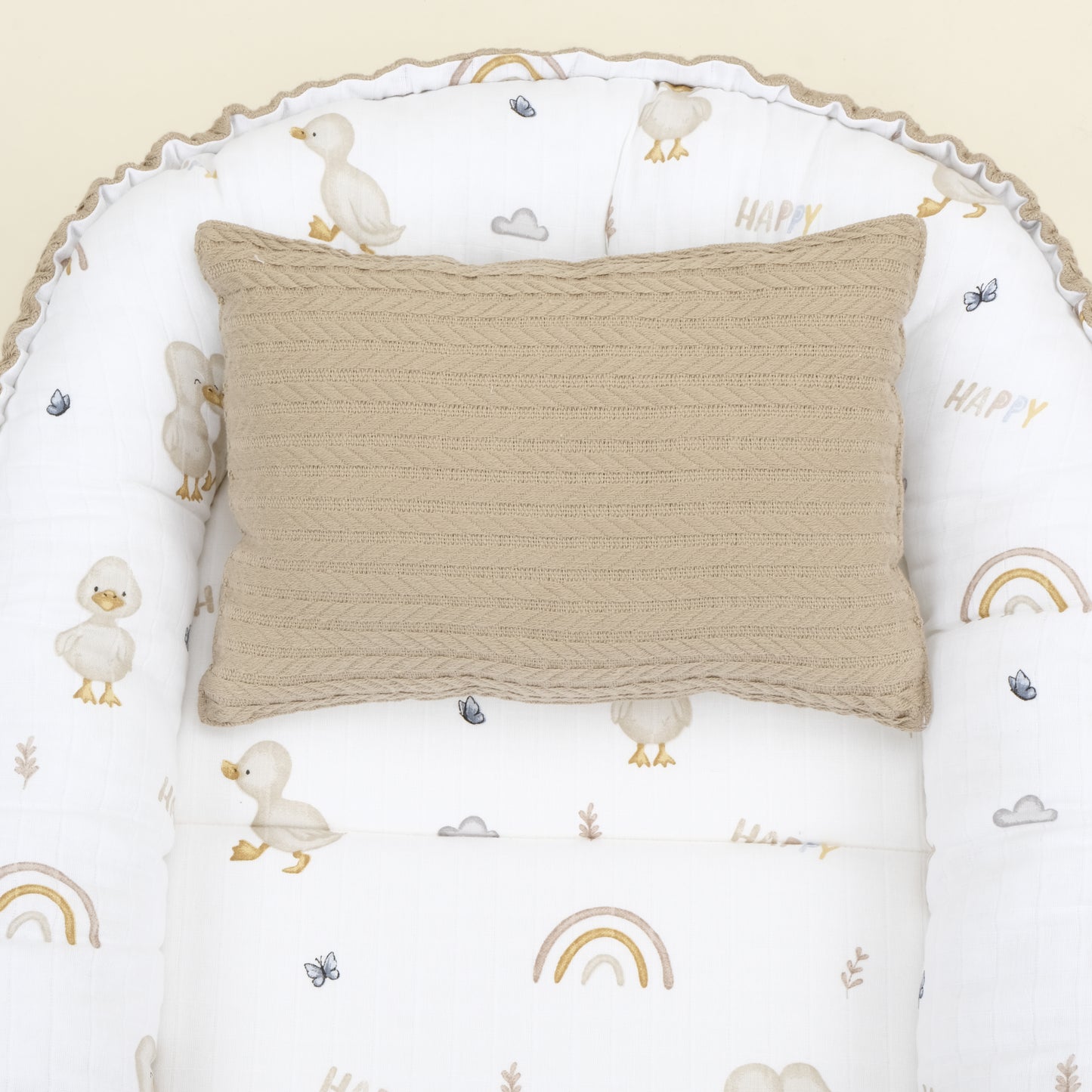 Babynest ve Yastık - Çift Taraflı - Taş Örgü - Kahverengi Ördek