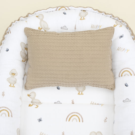 Babynest ve Yastık - Çift Taraflı - Taş Örgü - Kahverengi Ördek