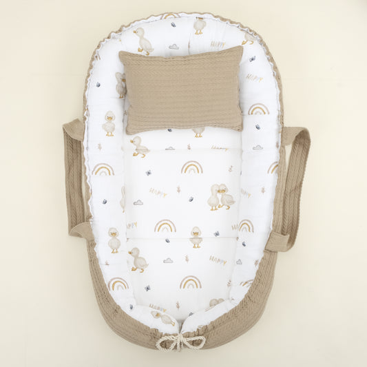 Babynest ve Yastık - Çift Taraflı - Taş Örgü - Kahverengi Ördek