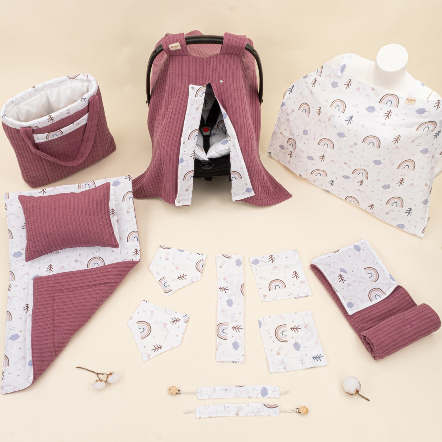 14 Parça Avantajlı Set - Çift Taraflı - Mürdüm Örgü - Pastel Gökkuşağı