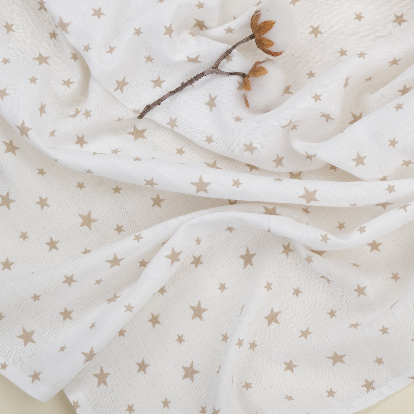 3 lü Bebek Muslin Kundak Set - Dört Katlı Püsküllü Beyaz - İki Katlı Sütlü Kahve - Kahverengi Yıldız