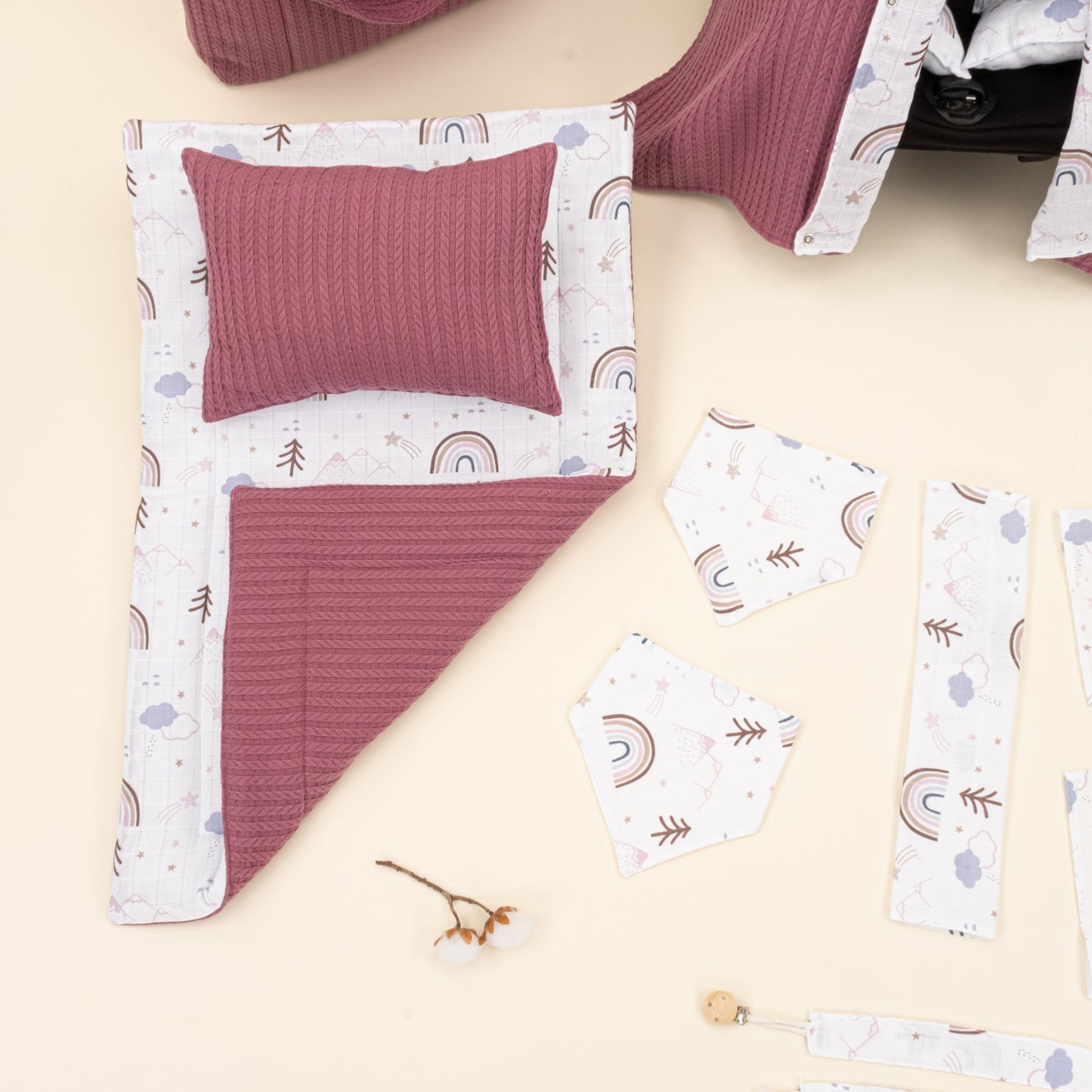 14 Parça Avantajlı Set - Çift Taraflı - Mürdüm Örgü - Pastel Gökkuşağı