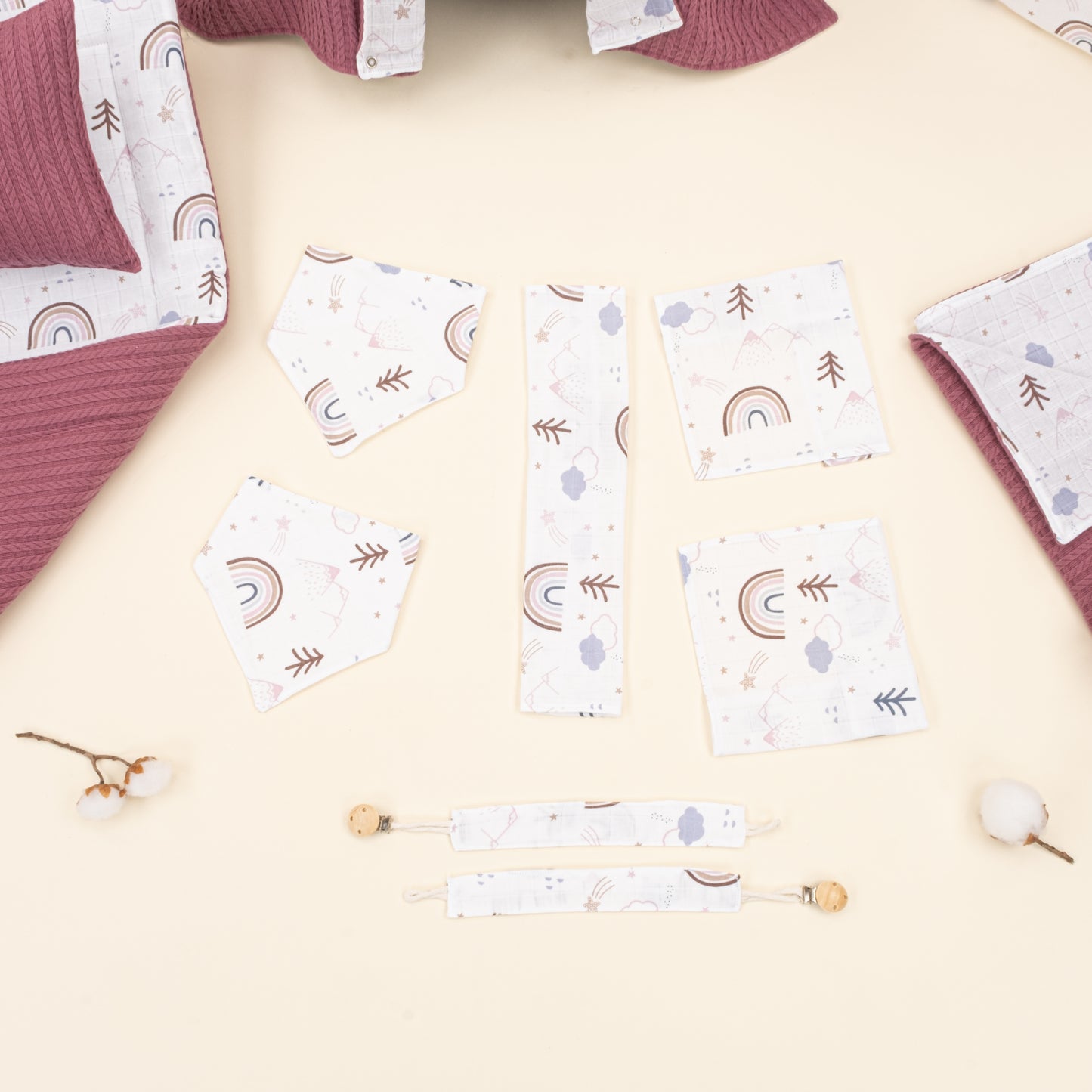 14 Parça Avantajlı Set - Çift Taraflı - Mürdüm Örgü - Pastel Gökkuşağı