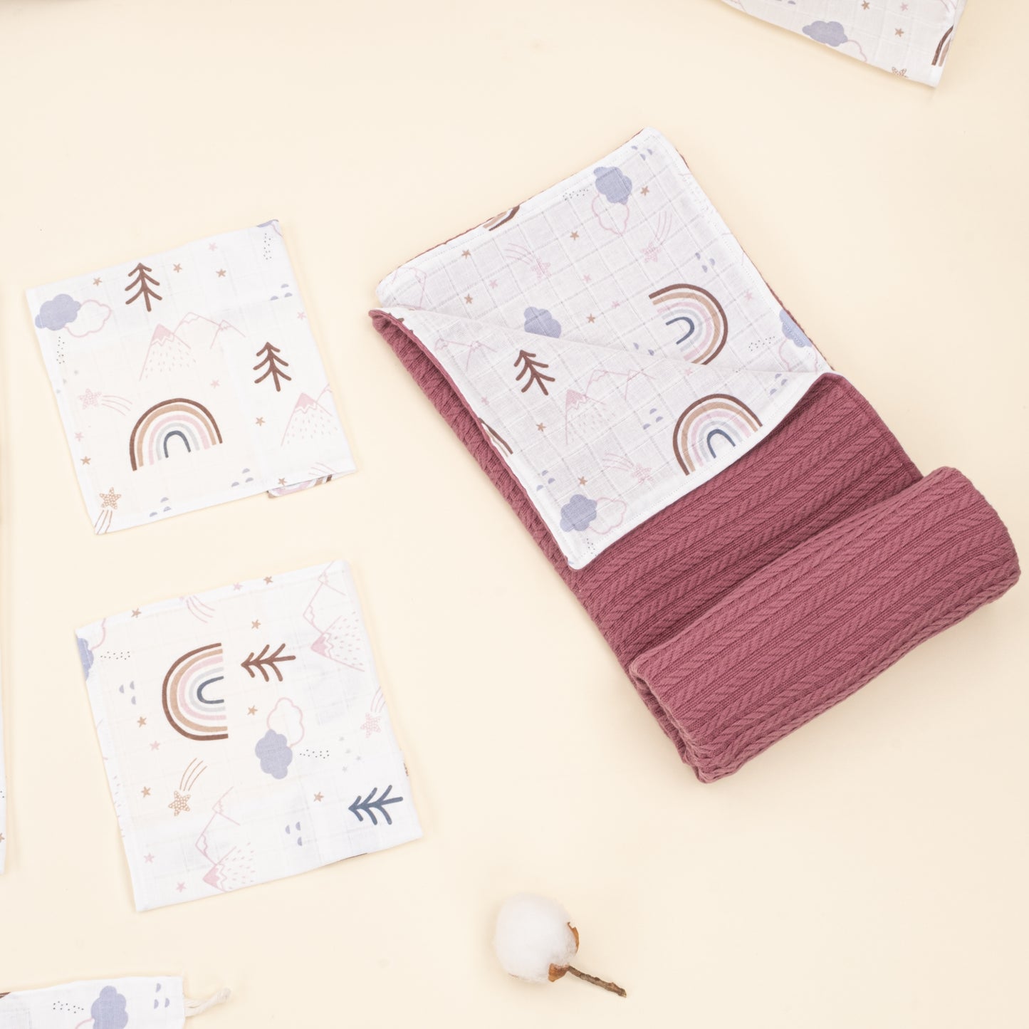 14 Parça Avantajlı Set - Çift Taraflı - Mürdüm Örgü - Pastel Gökkuşağı