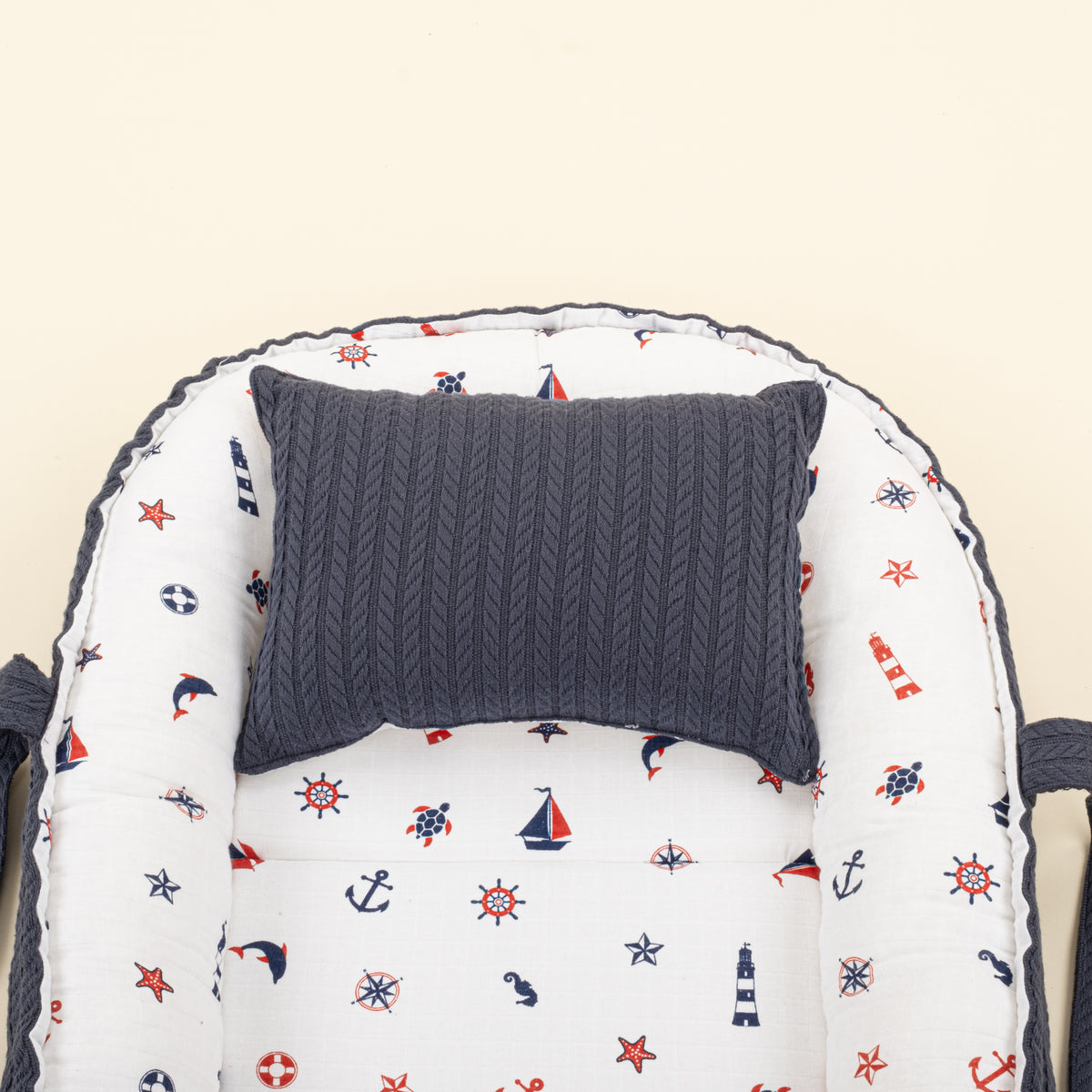 Babynest ve Yastık- Çift Taraflı - Lacivert Örgü - Bahriyeli