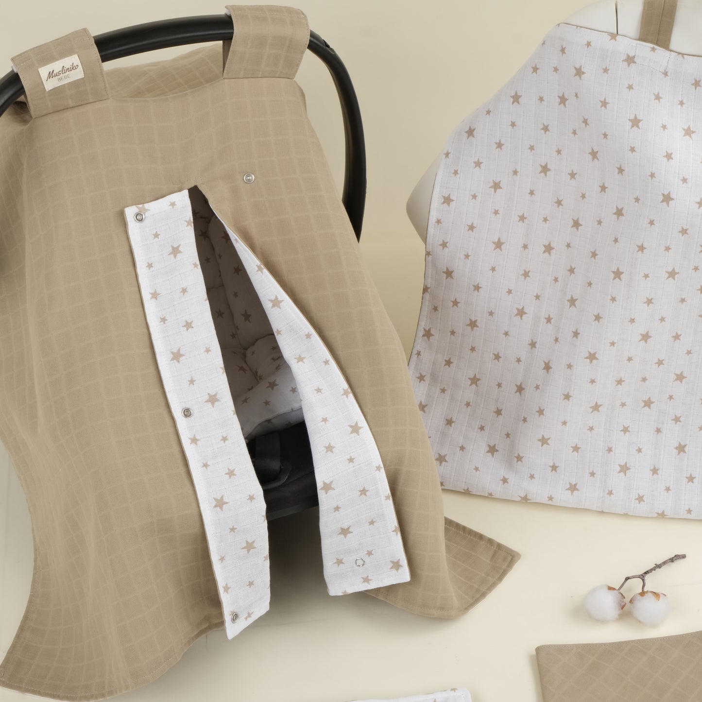 9 Parça Avantajlı Set - Çift Taraflı - Kahverengi Yıldız - Toprak Muslin