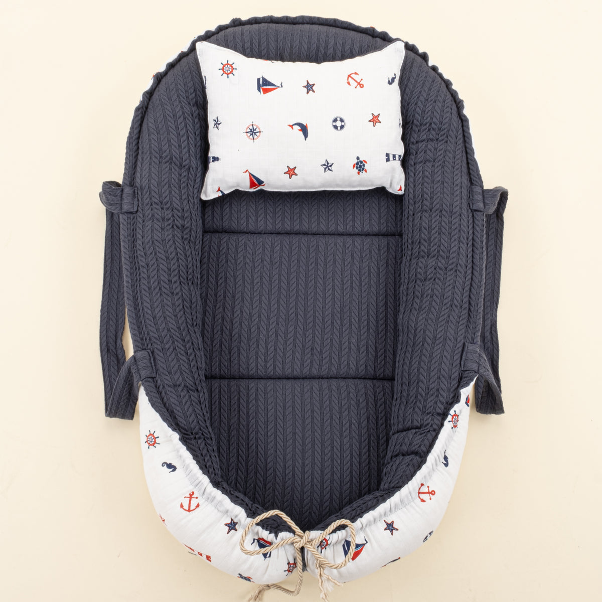 Babynest ve Yastık- Çift Taraflı - Lacivert Örgü - Bahriyeli